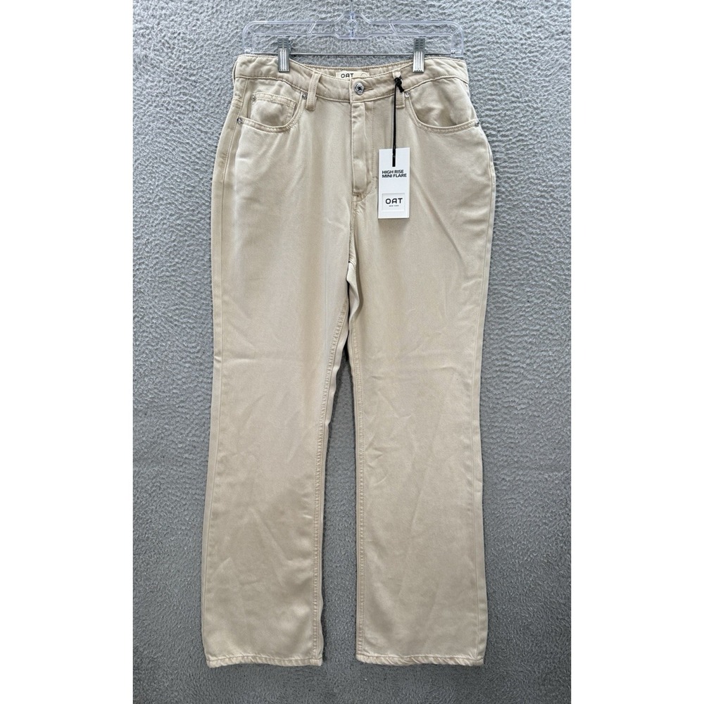 Oat New York Pants Womens 4/27 Tan High Rise Mini Flare Preppy Careerwear NEW